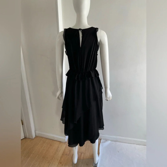 $350 The Kooples Black Ruffle Flowy Turquoise Beaded Hi Low Dress Sz 1 Small - Picture 5 of 10